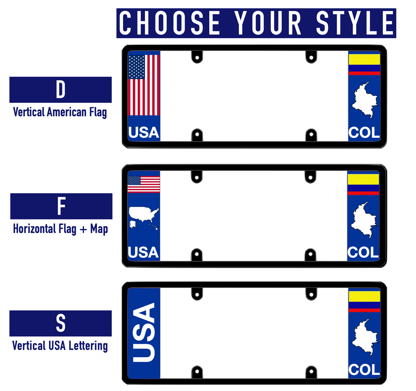 DFS Colombia COL Patented License Plate Frame Holder
