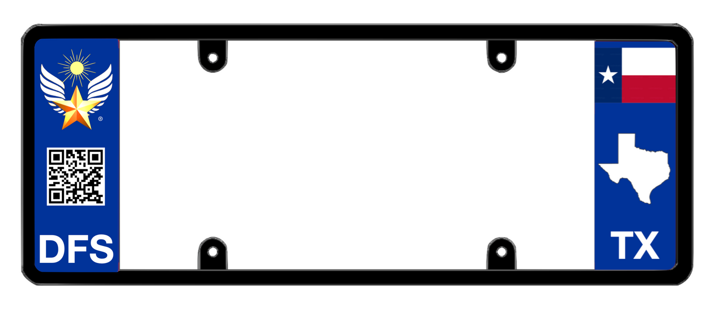 DFS Texas TX Patented License Plate Frame Holder