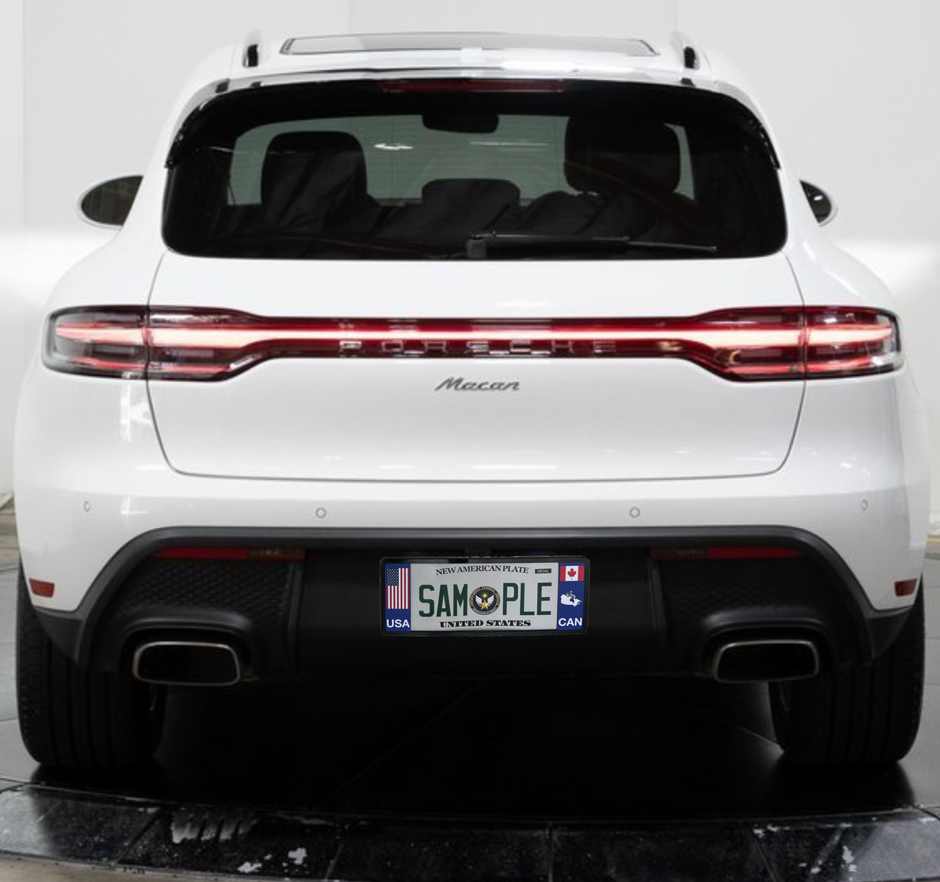 White Porsche Macau with DFS official license frame of America choosing international countries or states options to drive your identity by DFSbrands.com