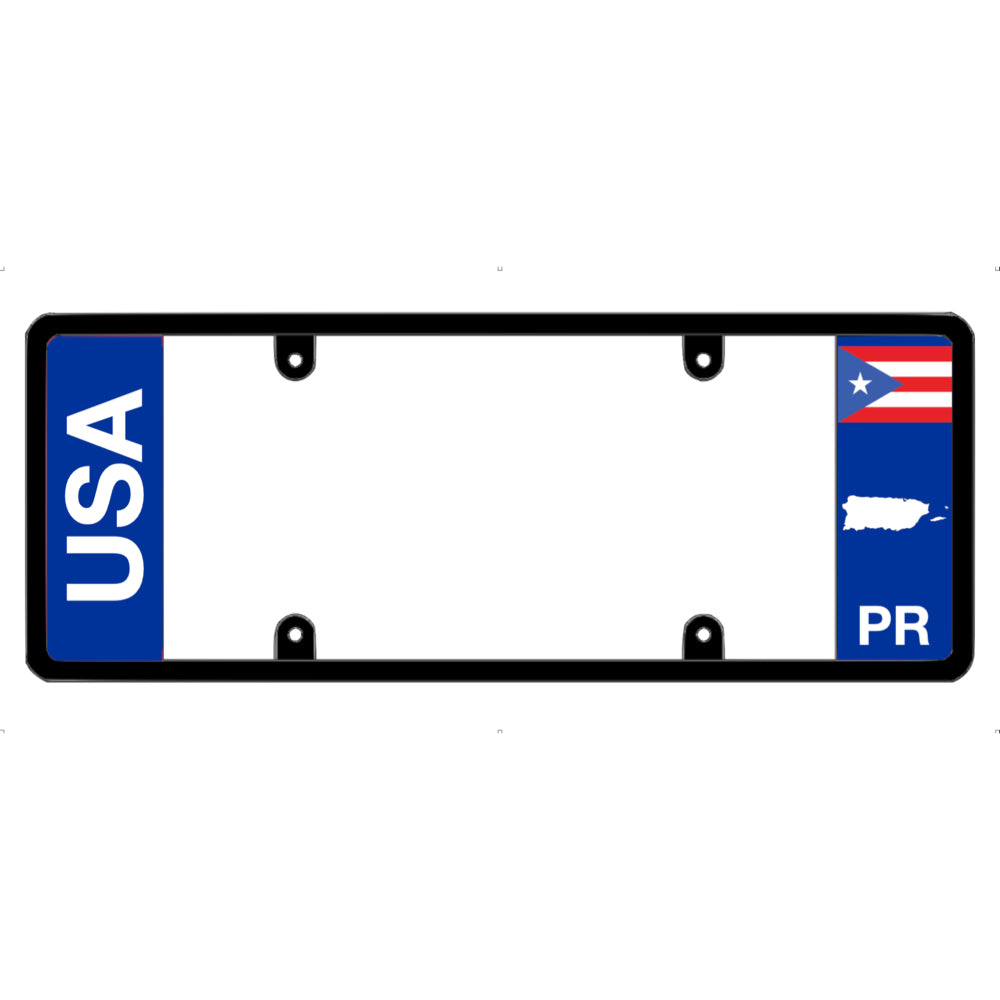 license plate frame with USA and Puerto Rico flag on a white background
