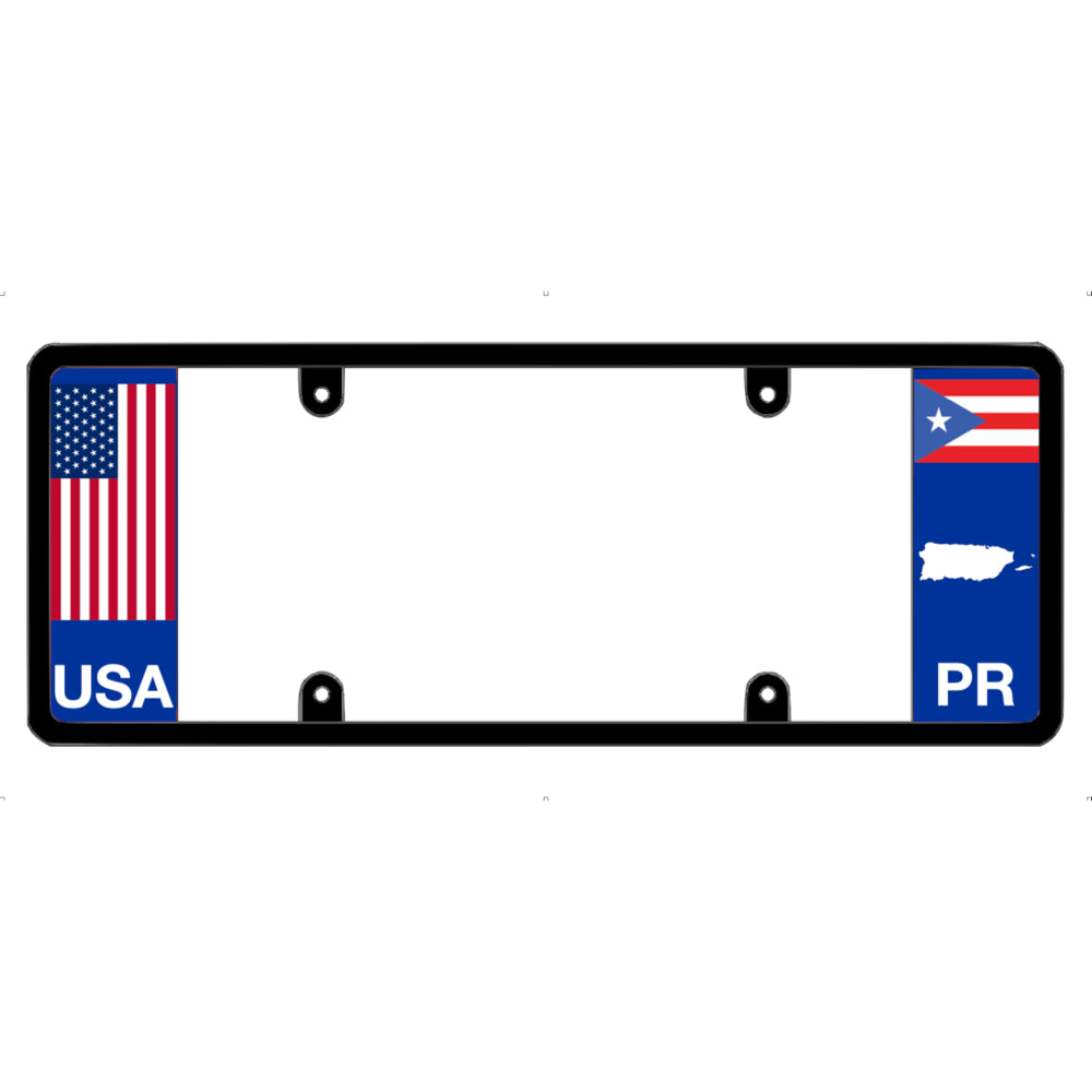 Puerto rico license plate frame with American flags Patented by DFS