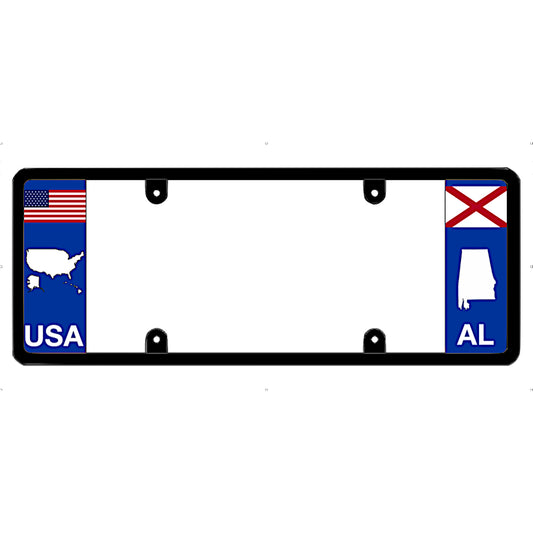 Alabama state License plate frame with USA flags