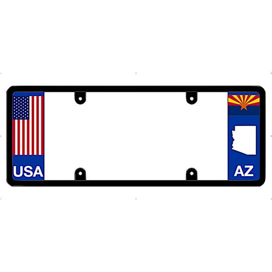 Arizona license plate frame with USA and AZ state flags