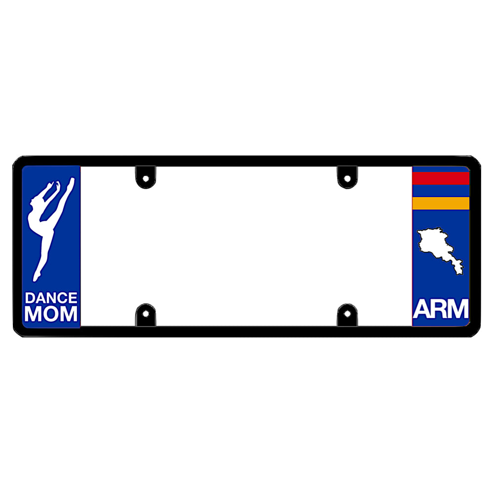 Armenian license plate frame with a dance mom graphic on the left and an Armenia flag on the right by DFS Brands.