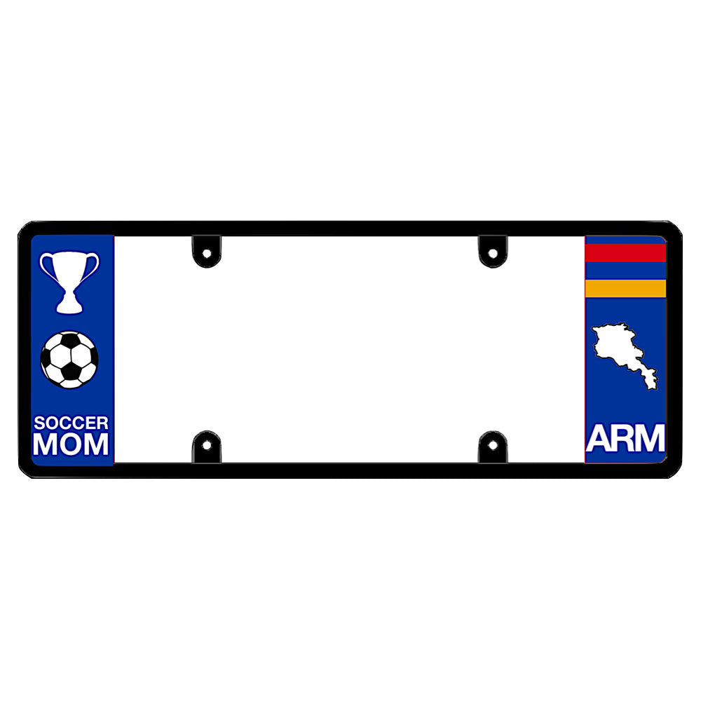 Armenian license plate frame with a soccer mom graphic on the left and an Armenia flag on the right by DFS Brands.