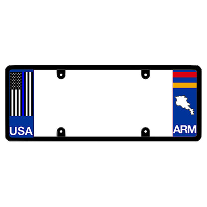 Armenian license plate frame with a thin blue line flag on the left and an Armenia flag on the right by DFS Brands.