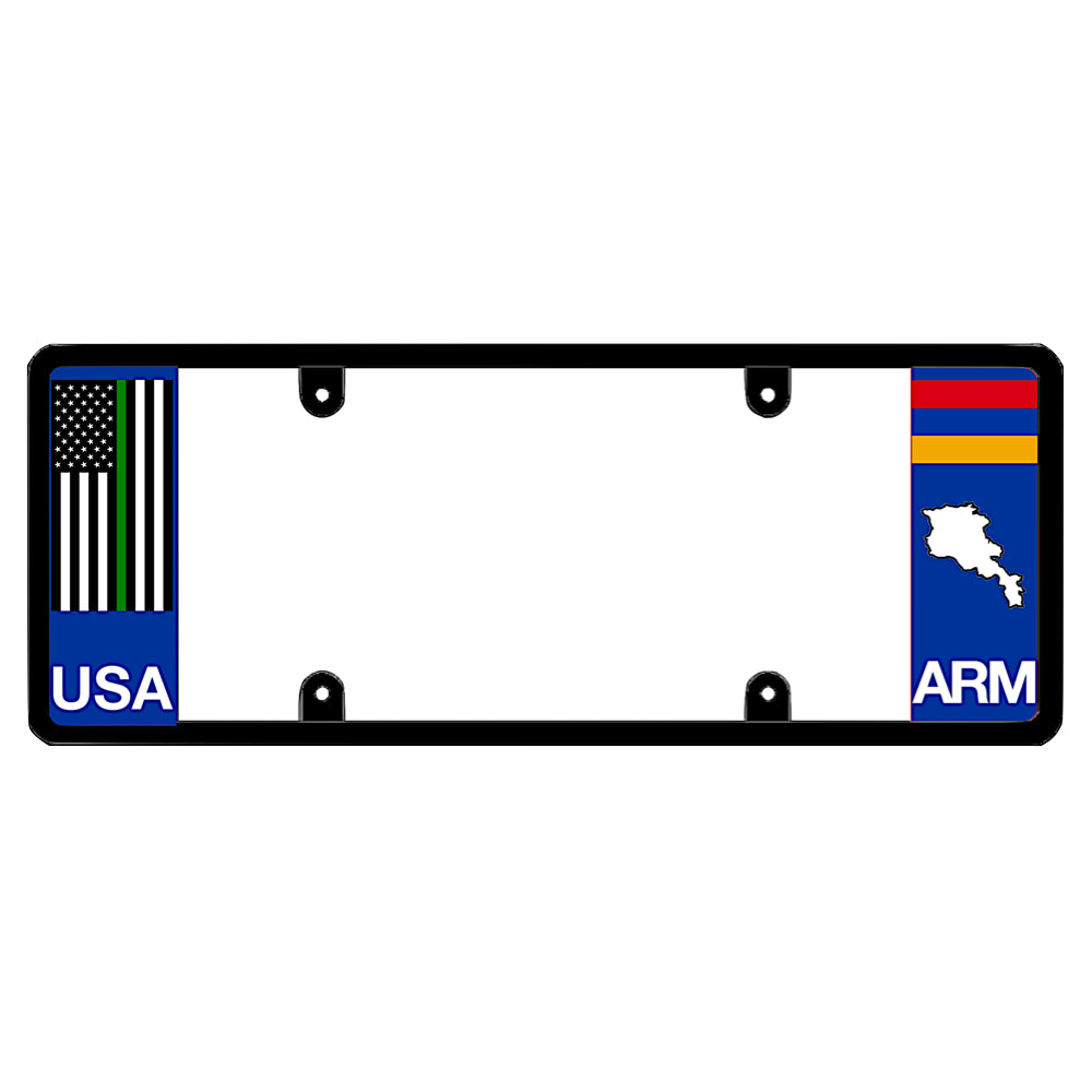 Armenian license plate frame with a thin green line flag on the left and an Armenia flag on the right by DFS Brands.