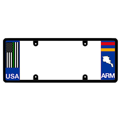 Armenian license plate frame with a thin green line flag on the left and an Armenia flag on the right by DFS Brands.