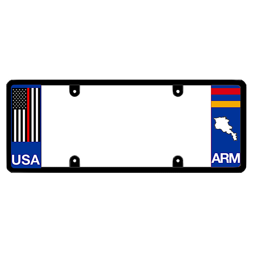 Armenian license plate frame with a thin red line flag on the left and an Armenia flag on the right by DFS Brands.