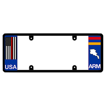 Armenian license plate frame with a thin red line flag on the left and an Armenia flag on the right by DFS Brands.
