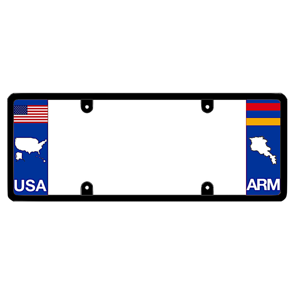 Armenian license plate frame with a USA map graphic on the left and an Armenia flag on the right by DFS Brands.