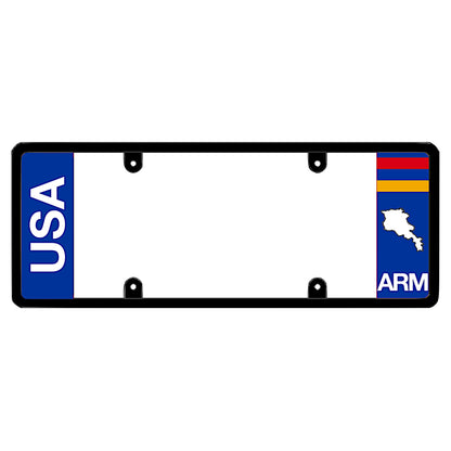 Armenian license plate frame with bold vertical USA text on the left and an Armenia flag on the right by DFS Brands.
