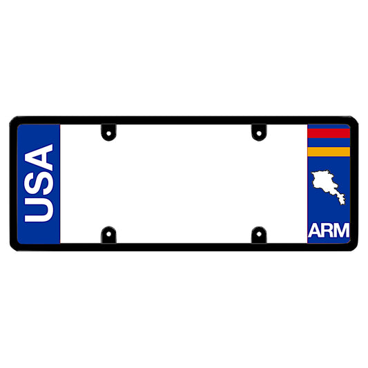 Armenian license plate frame with 'USA' and Armenia 'ARM' text on a white background