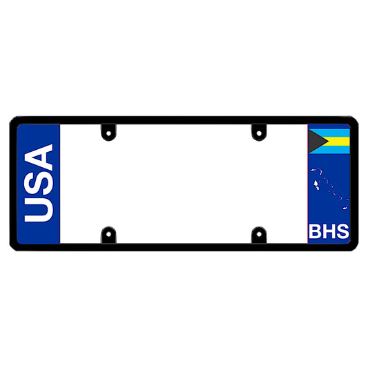 Bahamas license plate frame with USA and BHS Flag on a white background