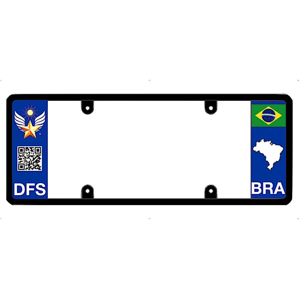 Brazil Car license plate frame with Brazilian flag and DFS logo on a white background