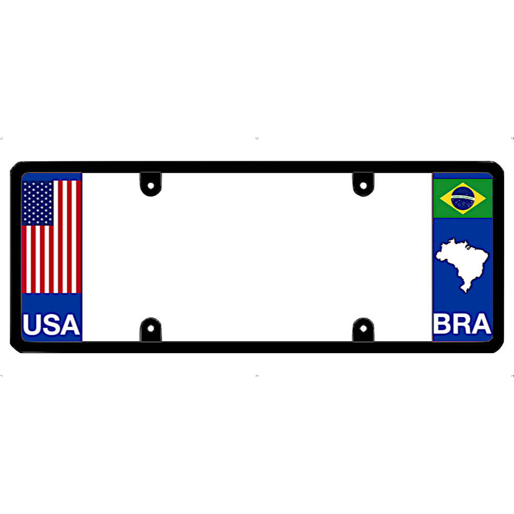 License plate frame with USA and Brazil flags on a white background