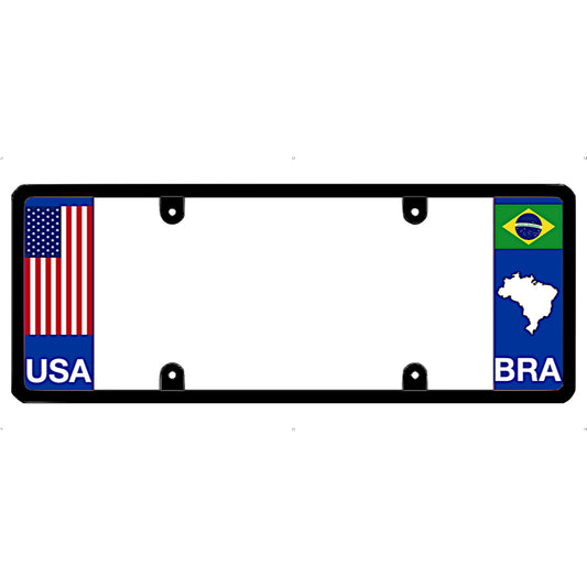 License plate frame with USA and Brazil flags on a white background