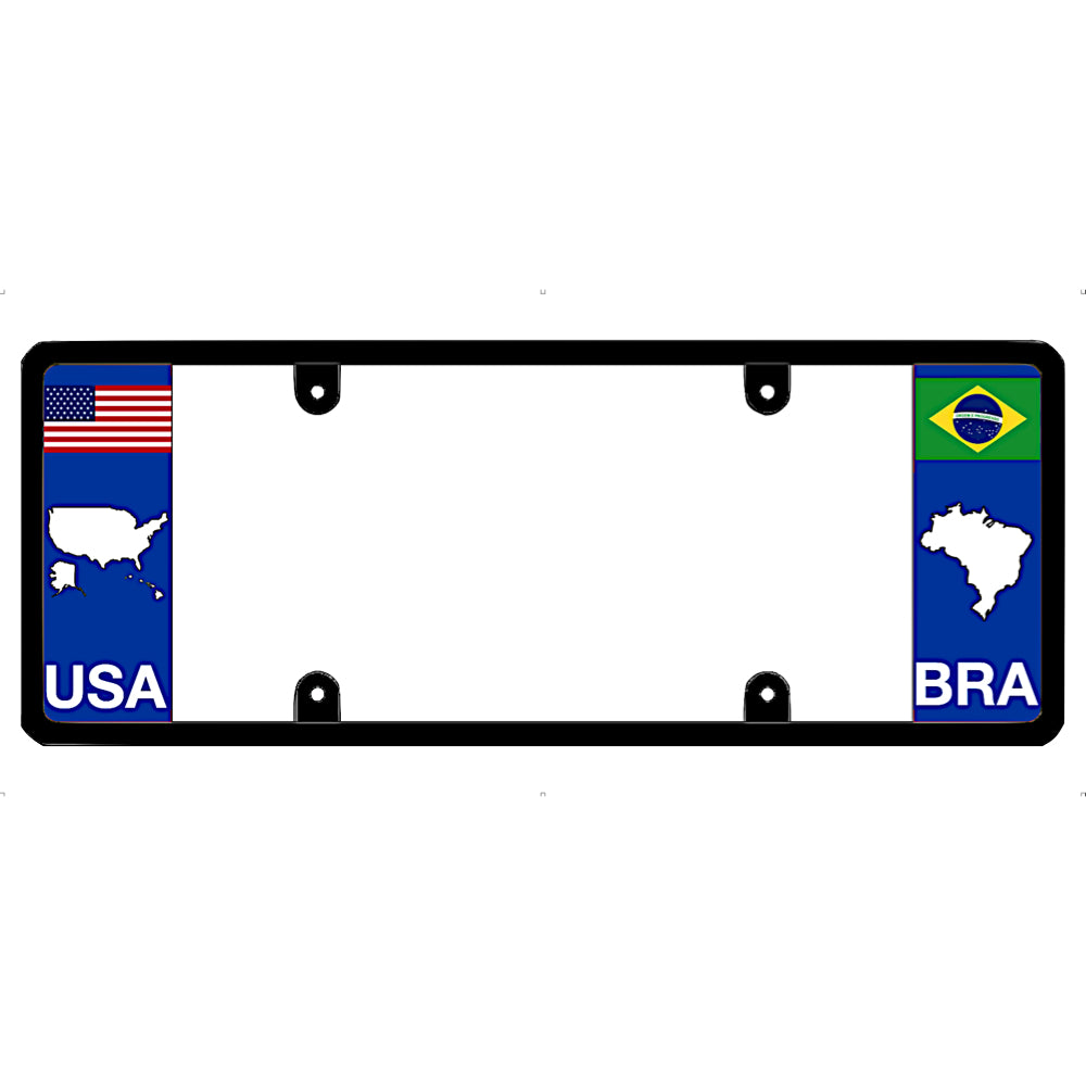 License plate frame with USA and Brazil flags on a white background