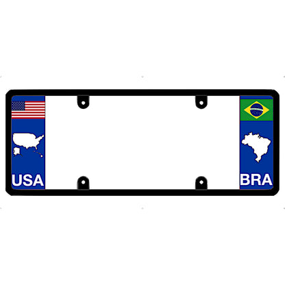 License plate frame with USA and Brazil flags on a white background