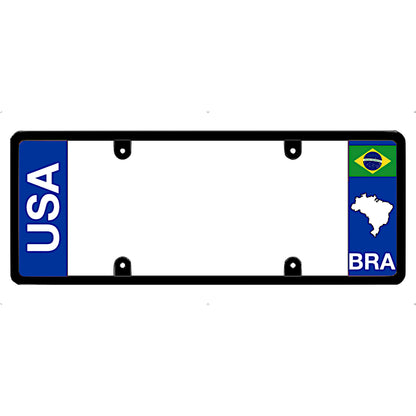 Brazil license plate frame with USA and BRA text on a white background