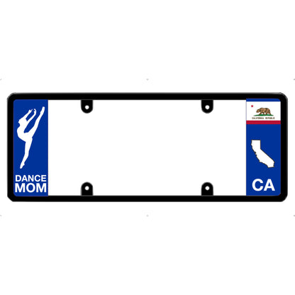 License plate frame with a dance mom graphic on the left and a California flag on the right by DFS Brands.