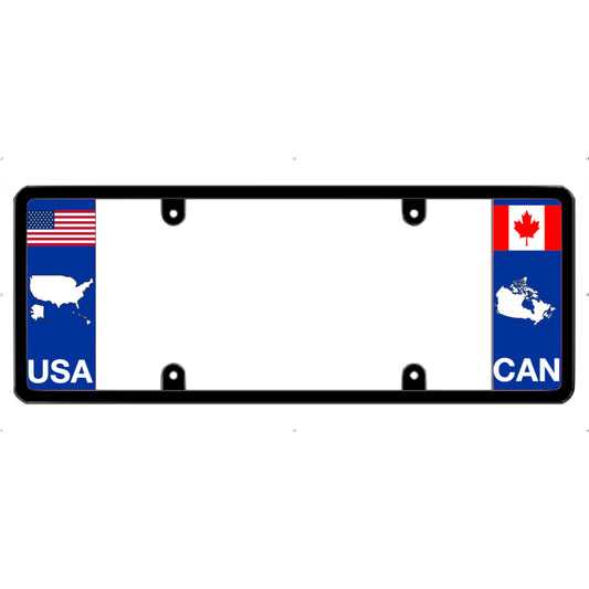 License plate frame with USA and Canada flags on a white background
