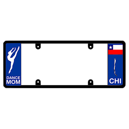 An elongated Chilean frame with a dance mom graphic on the left and a Chile flag on the right by DFS Brands.