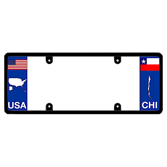 Chile license plate frame with USA and Chilean CHI flags on a white background