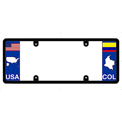 License plate frame with USA and Colombia flags on a white background