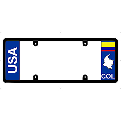 Colombia license plate frame with 'USA' and 'COL' text on a white background