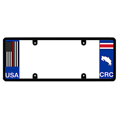 Costa Rica thin red line American flag license plate frame cover by DFS, the official license frame of America. Drive your identity with firefighter support auto accessories featuring a patriotic USA flag decal and CRC country map styling.