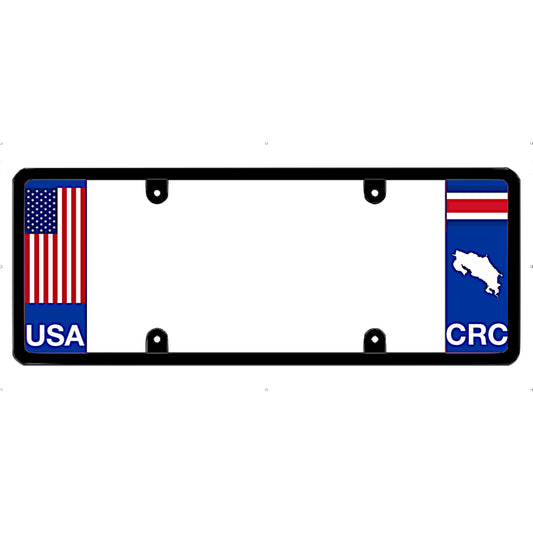 License plate frame with American and Costa Rican flags on a white background