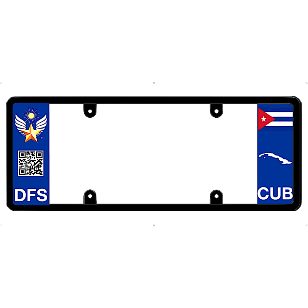 Car license plate frame with Cuban flag design on a white background