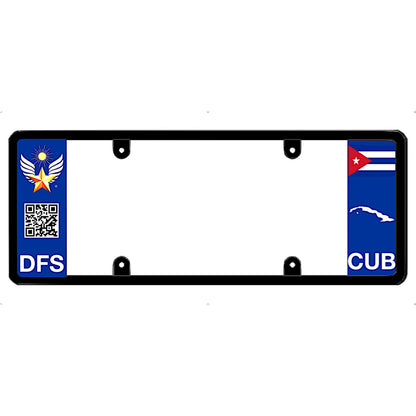 Car license plate frame with Cuban flag design on a white background