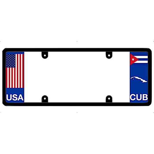 Cuba license plate frame with American and Cuban flags on a white background