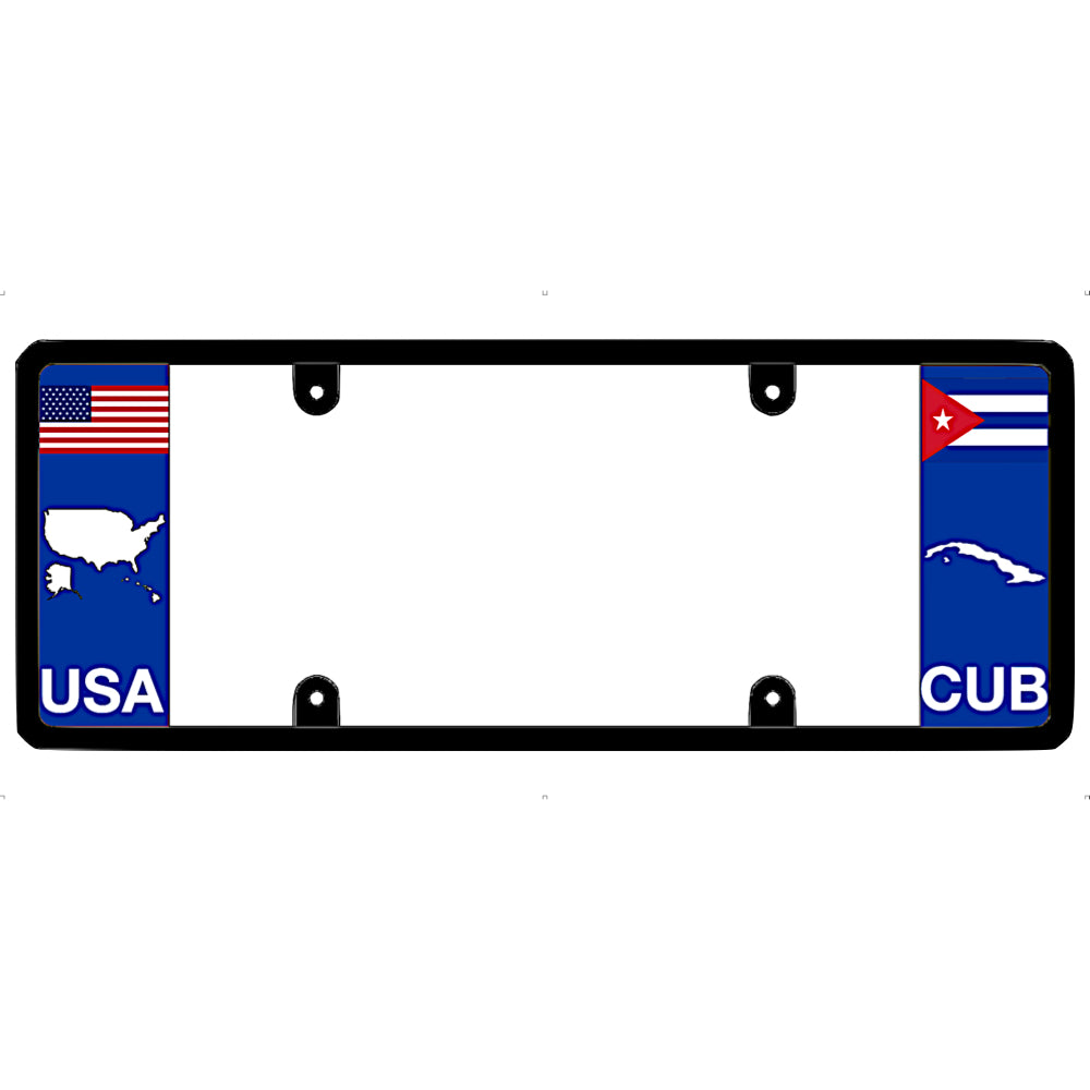 License plate frame with USA and Cuba flags on a white background