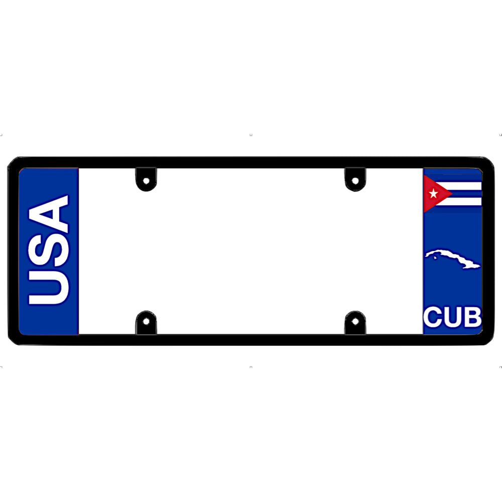 Cuba License plate frame with 'USA' and 'CUB' text on a white background