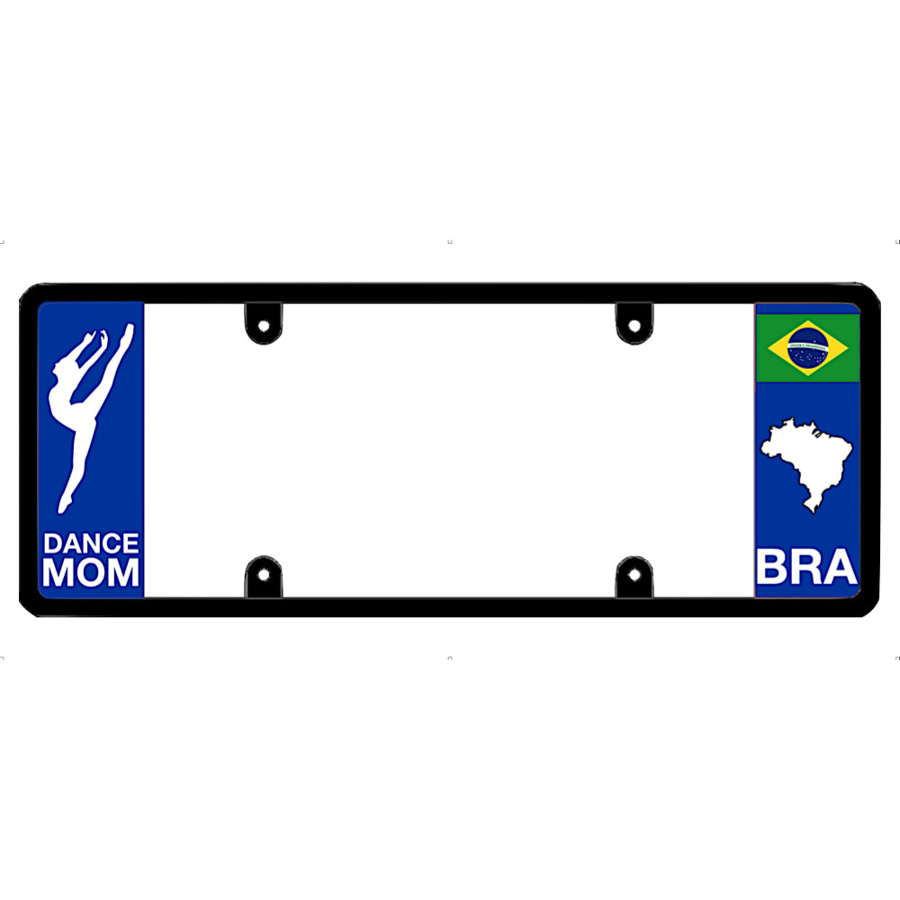 License plate frame with 'Dance Mom' and Brazilian flag design on a white background