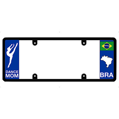 License plate frame with 'Dance Mom' and Brazilian flag design on a white background