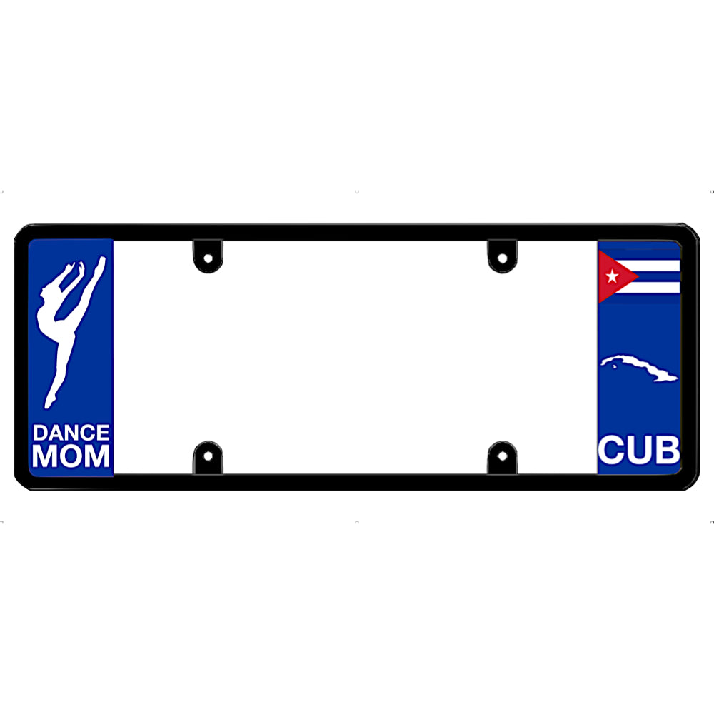 License plate frame with 'Dance Mom' and Cuban flag design on a white background