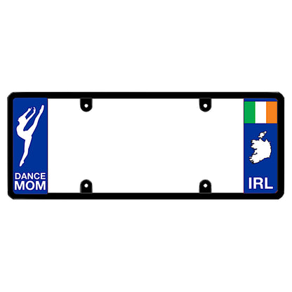 Dance Mom Euro style vanity plate frame featuring dancer icon and Irish flag, perfect gift for Irish dance families