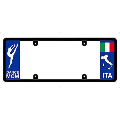 License plate frame with 'Dance Mom' and Italian flag design on a white background