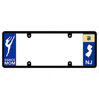 License plate frame with 'Dance Mom' and New Jersey state symbols on a white background