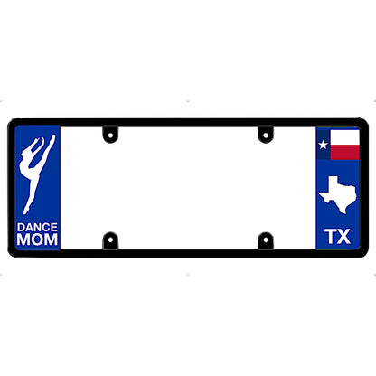 Texas License plate frame with 'Dance Mom' and Texas state design on a white background