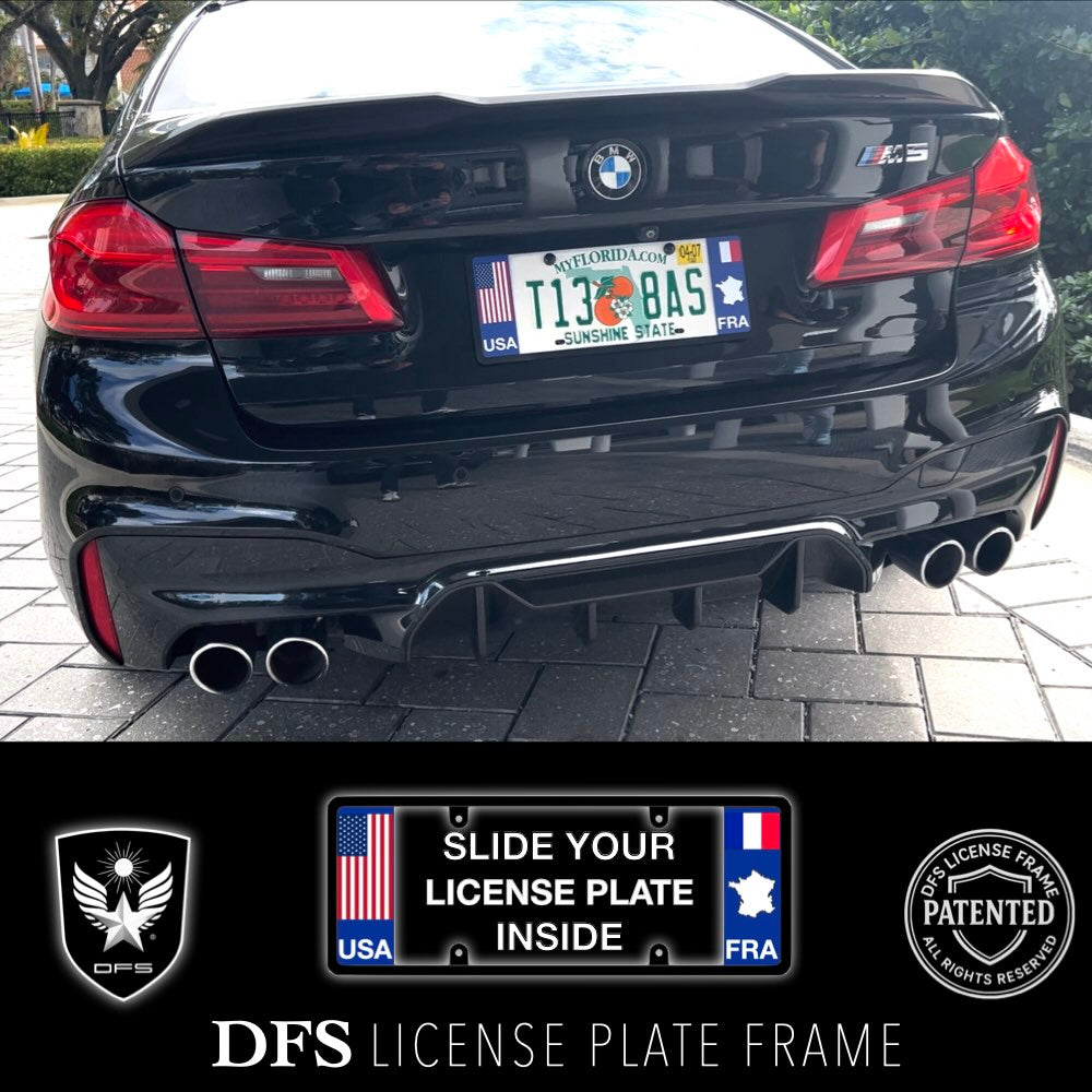  BMW M5 upgraded with DFS France Patented license plate frame. great gift idea.
