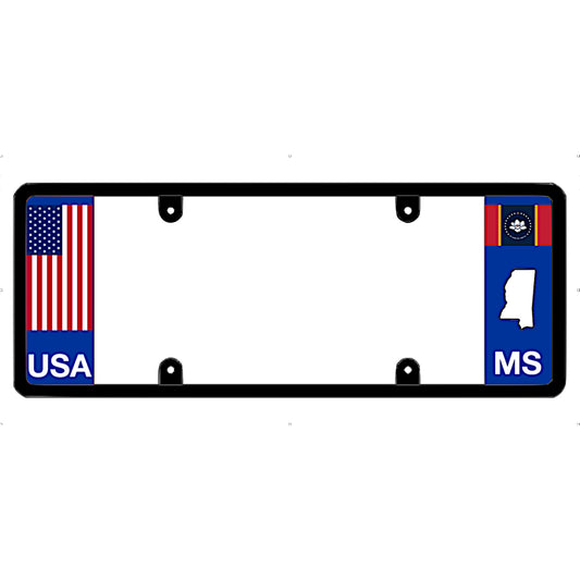 Mississippi license plate frame with USA and  MS state flags