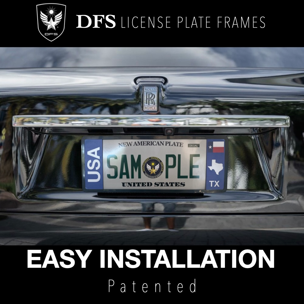 Black Rolls Royce upgraded by DFS patented license plate frame.States and countries options available at DFSbrands.com.