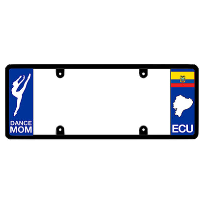 Ecuadorian license plate frame with a dance mom graphic on the left and an Ecuador flag on the right by DFS Brands.