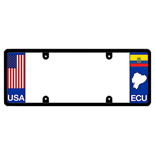 Ecuador license plate frame with USA and ecuador ECU map and flags on a white background