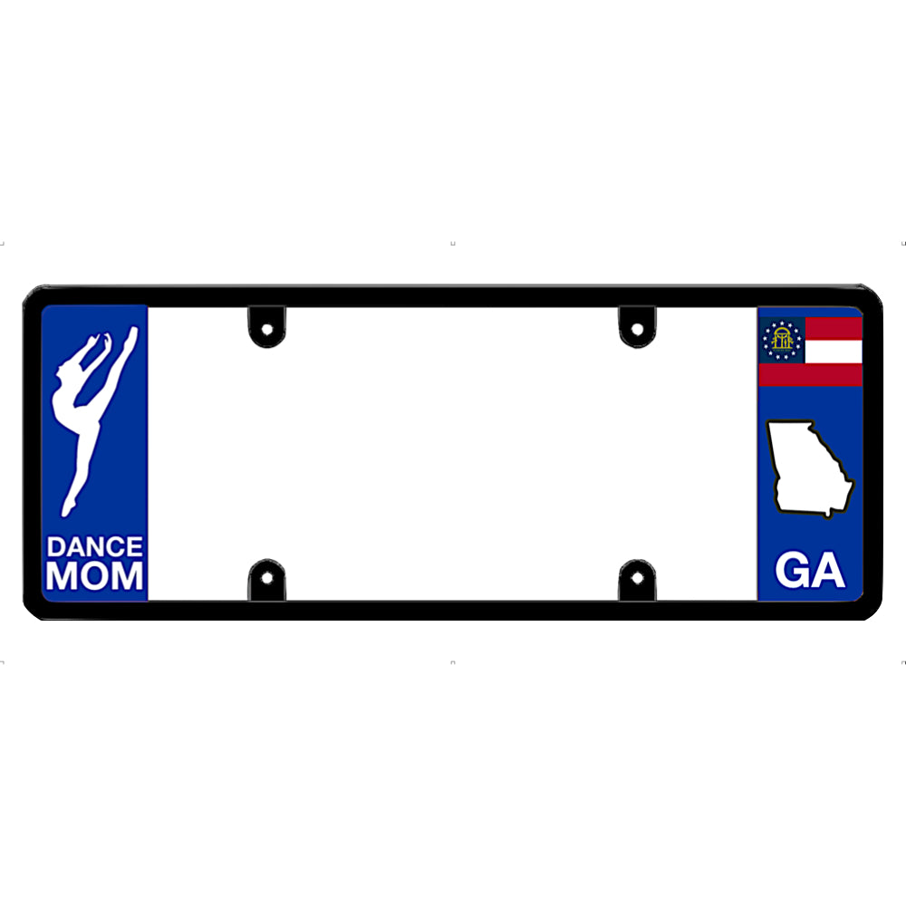 License plate frame with 'Dance Mom' and Georgia state design on a white background